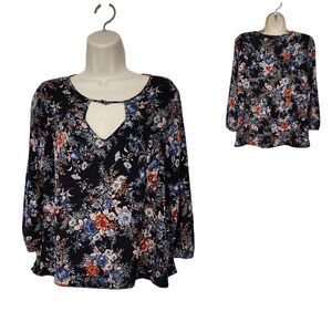 American Eagle Outfitters 3/4 Balloon Sleeve Keyhole Neck Floral S/P